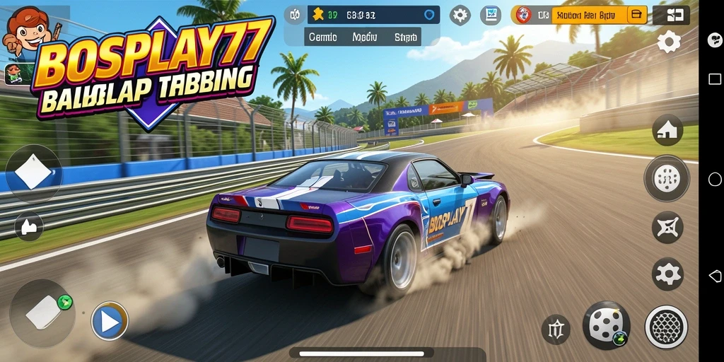 Screenshot utama BOSPLAY77 menampilkan aksi balap mendebarkan di lintasan yang penuh tantangan.