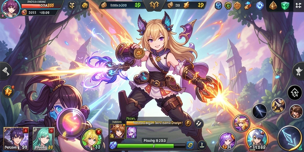 Tampilan gameplay DOTA88 yang penuh aksi dan karakter anime.