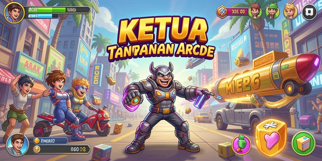 Screenshot utama KETUA menunjukkan gameplay yang intens dan penuh warna.