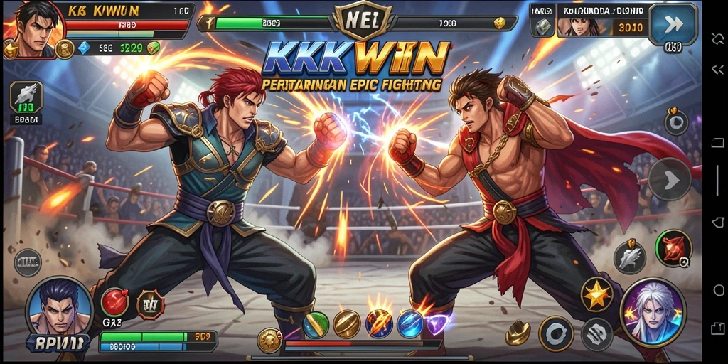Gameplay KKWIN yang mengasyikkan dengan pertarungan intens dan karakter unik.