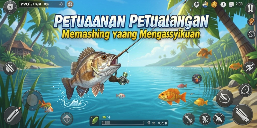Screenshot gameplay PCPC7 menunjukkan momen seru saat memancing.
