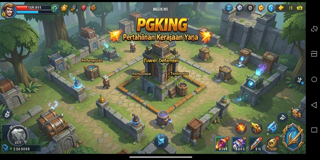 Tangkapan layar PGKING menunjukkan aksi seru dalam game Tower Defense.