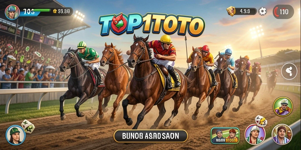 Screenshot gameplay <strong>TOP1TOTO</strong> yang menunjukkan balapan seru dan grafis memukau.