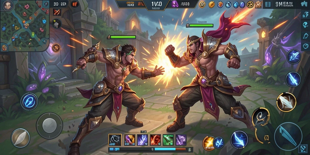Gameplay seru dan strategis di dalam V21 MOBA.