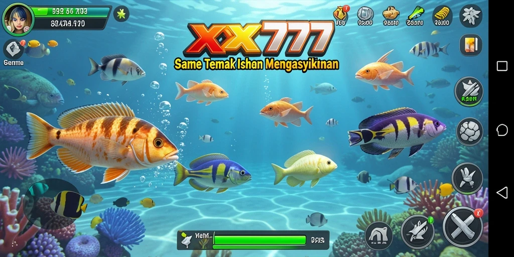 Screenshot gameplay XXX777 menampilkan aksi menembak ikan yang seru.